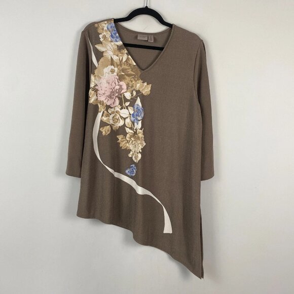 Chicos Womens Size 3 Black Red Animal Print Long Sleeve Top Blouse - Picture 1 of 9